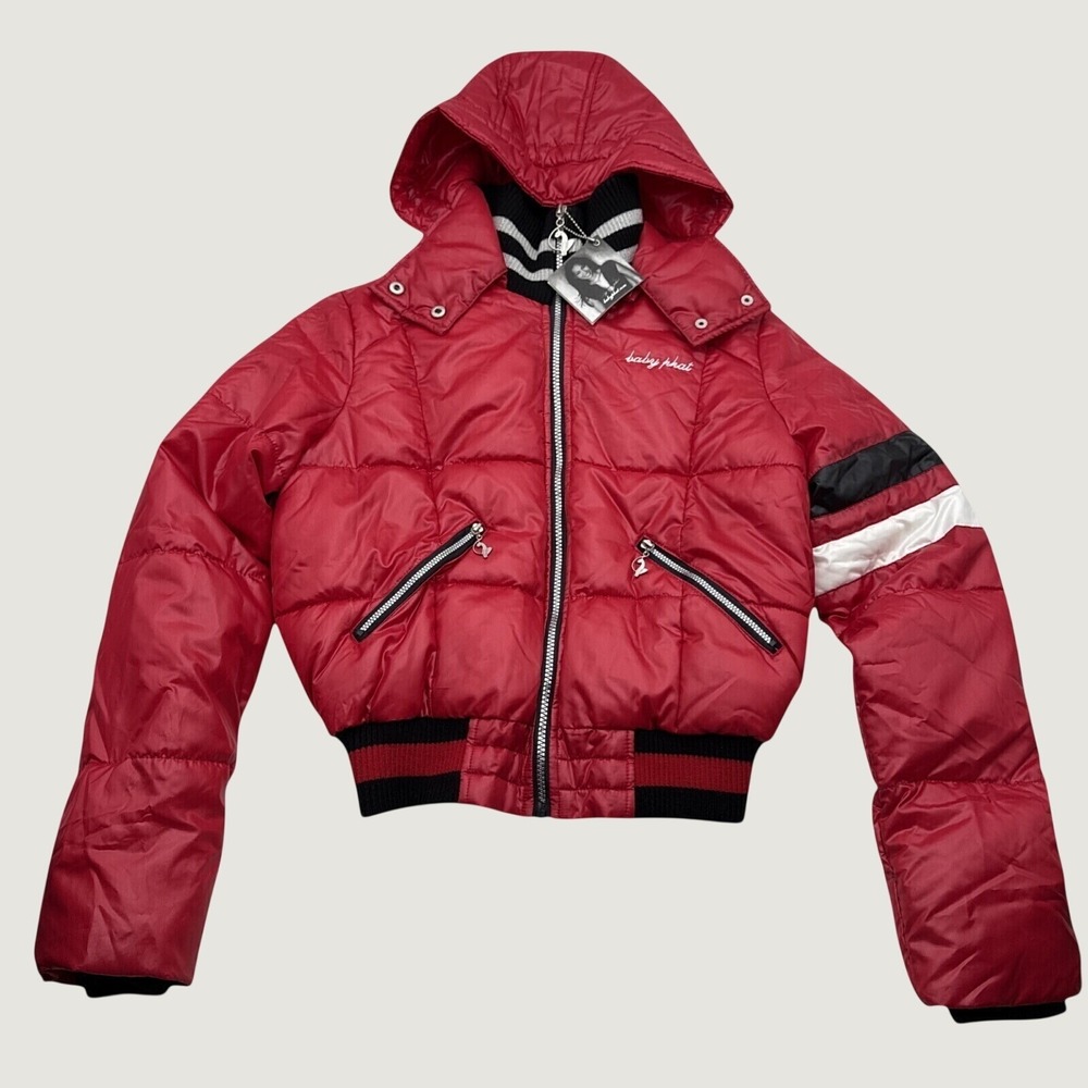 NWT Baby Phat Red Cire Bomber Puffer Jacket Womens Size M Y2K 1001BP